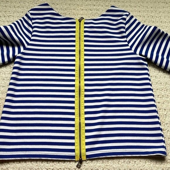 Anthropologie Blue & White Striped Back Zip Top Size Small - Picture 4 of 9